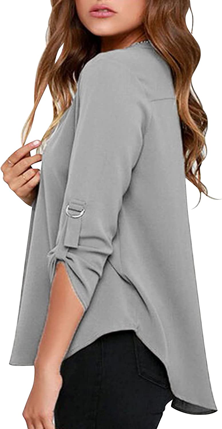 roswear Women's Business Casual V Neck Cuffed Sleeves Work Blouse Top - Image 2